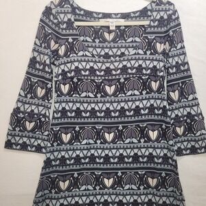 Diane Von Furstenberg Short Silk Shift‎ Dress Gray Blue Print 3/4 Slv Sz 4